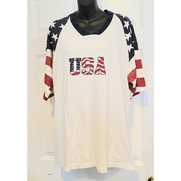 Vintage Patriotic Flag Red White and Blue T shirt 4th July festive unique - Picture 1 of 7